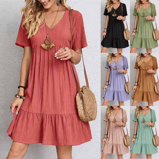 2025👚💃Letnia luźna casualowa sukienka z krótkim rękawem