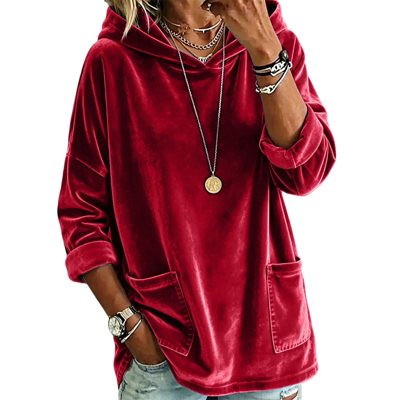 💞Top bewertet + 50% Rabatt!💞Damen-Samt-Hoodie mit lockerer Passform und Taschen