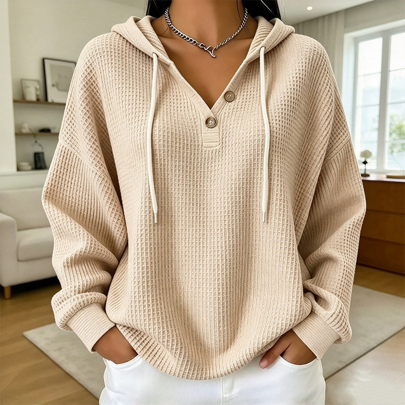 Damen Waffelstrick Henley Kapuzenpullover