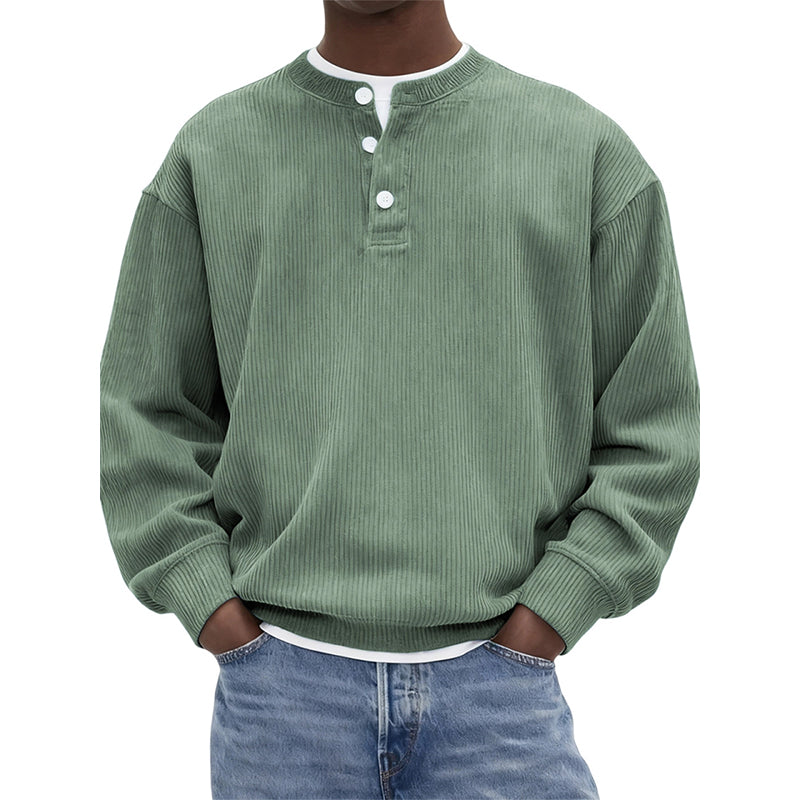 Lässiges Cord-Langarm-Henley-Shirt für Herren