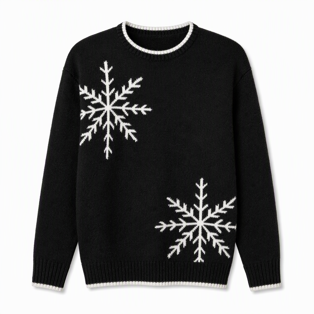 Weihnachts-Strickpullover für Damen mit Schneeflocken-Jacquard, Rundhalsausschnitt und lockerer Passform – ideal für Herbst & Winter