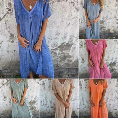Wiosenna wyprzedaż 🔥 Sukienka z bawełny i lnu z dekoltem w szpic*🌿👗