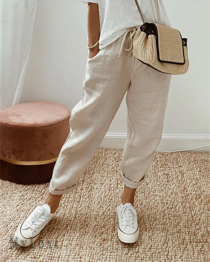 🎁 50% RABATU !! 👖🌿 Casualowe spodnie damskie z bawełny i lnu – przewiewne, z wysokim stanem i długością do kostek ✨
