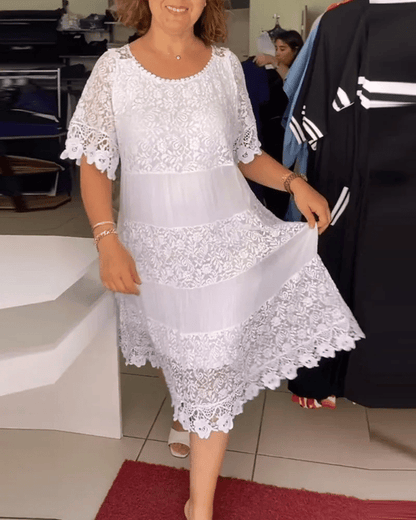 Sukienka Plus Size Friendly! 50% OFF Jednokolorowa koronkowa sukienka 🔥 | Krótki rękaw