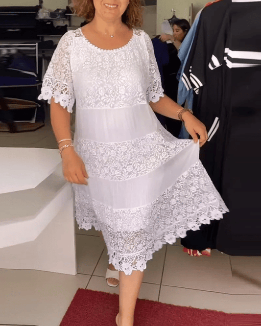Sukienka Plus Size Friendly! 50% OFF Jednokolorowa koronkowa sukienka 🔥 | Krótki rękaw