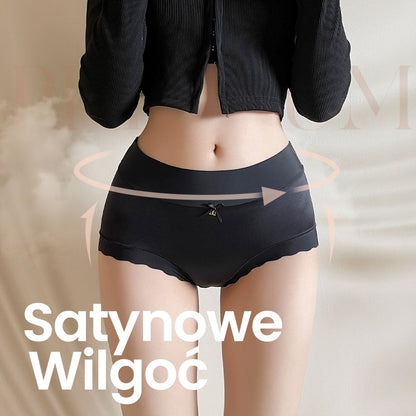 ❤️ Luksusowe majtki damskie – satyna i jedwab, wysokie w talii, bezszwowe, elastyczne, antybakteryjne