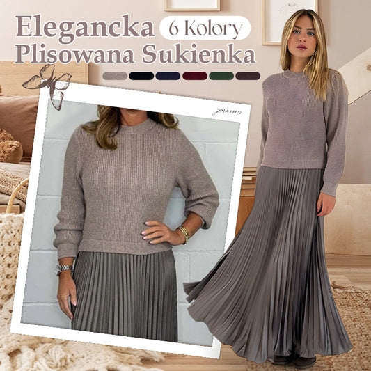 🔥 Damska stylowa i elegancka plisowana sukienka z okrągłym dekoltem – sezon jesienno-zimowy