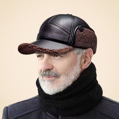 Neue Herren-Wintermütze mit Lammfell und flacher Krone, mit Ohrenschützern