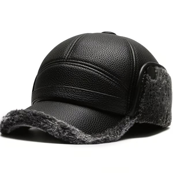 Neue Herren-Wintermütze mit Lammfell und flacher Krone, mit Ohrenschützern