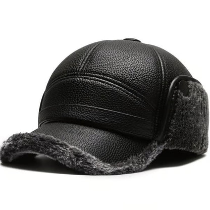 Neue Herren-Wintermütze mit Lammfell und flacher Krone, mit Ohrenschützern