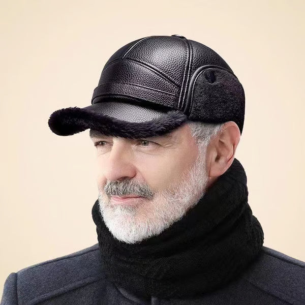 Neue Herren-Wintermütze mit Lammfell und flacher Krone, mit Ohrenschützern