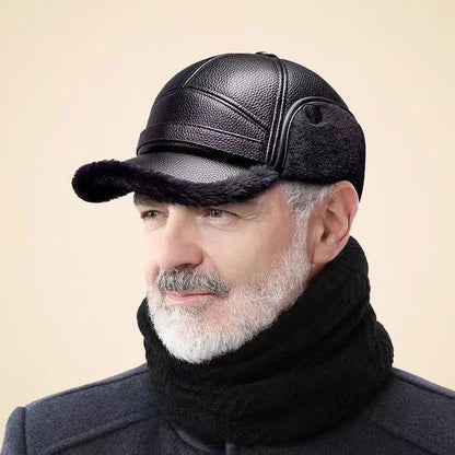 Neue Herren-Wintermütze mit Lammfell und flacher Krone, mit Ohrenschützern