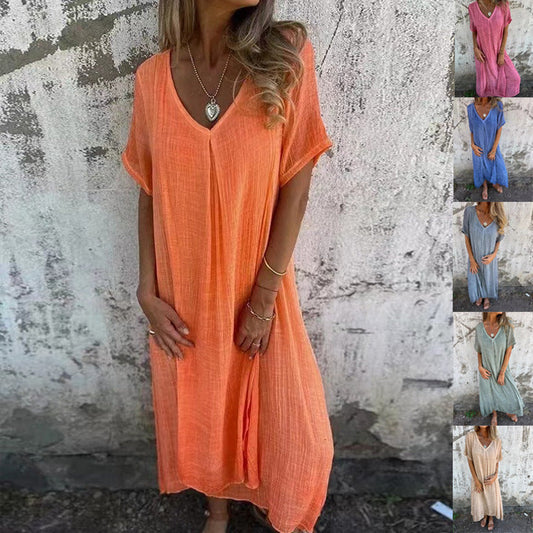 🎁【M-3XL】 Wygodna bawełniana lniana sukienka na wiosnę i lato
