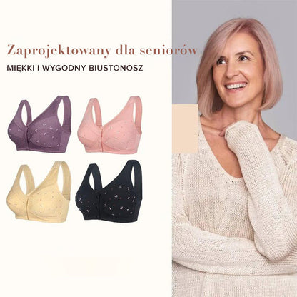 (3 szt.) Bawełniany Biustonosz dla Seniorów – Wygodne Zapięcie z Przodu