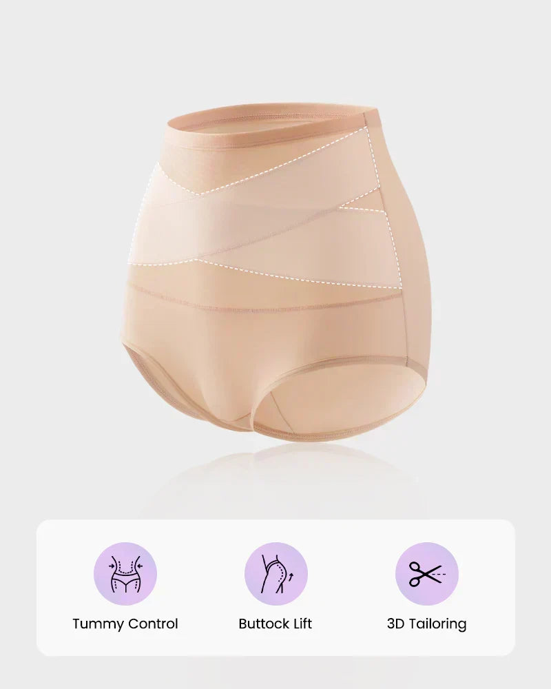 ✨Letzter Tag – Kaufe 1 bekomme 3✨Übergrößen hochgeschnittene Bauchkontroll-Slips mit Kreuz-Design