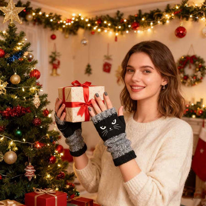 🔥 Wyprzedaż Zimowa – 49% taniej! 😻 Rękawiczki bez palców z haftem kota – ciepłe i stylowe na zimę ❄️