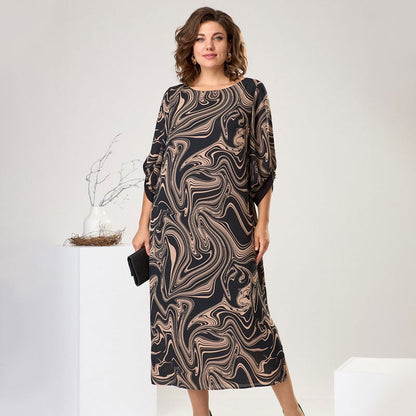 🌸 Elegancka i zwiewna! Długa sukienka maxi z marmurkowym wzorem – lekka, stylowa i dostępna w rozmiarach M-4XL!
