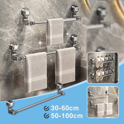 💦 Teleskopowy drążek łazienkowy z przyssawką – obracany, regulowany, bez wiercenia, idealny na ręczniki i buty!