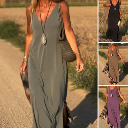 【S-4XL】Damska sukienka Maxi Cami z dekoltem w serek