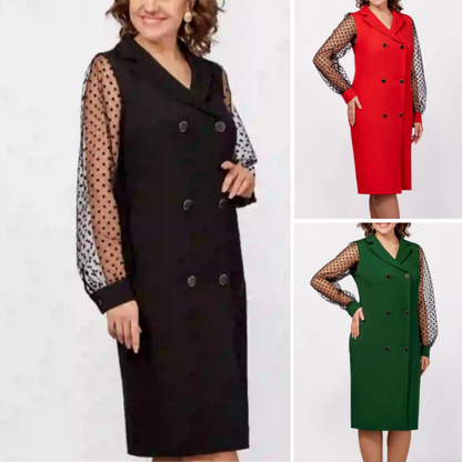 【S-4XL】🌿 Modna damska sukienka z kołnierzykiem i rękawami w kropki