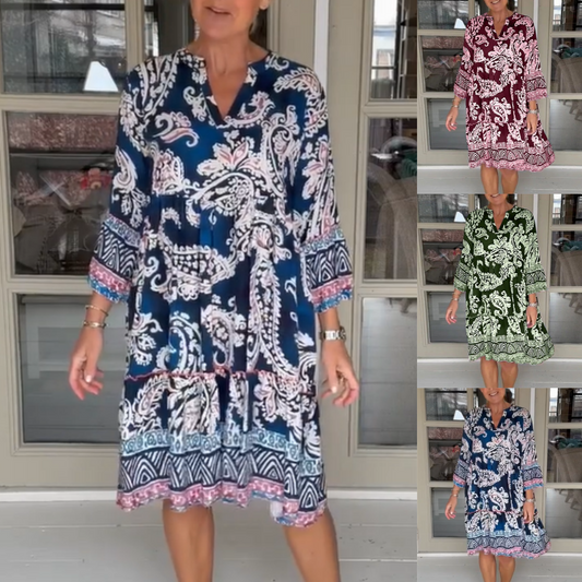 【S-3XL】💐Damska swobodna sukienka z dekoltem V w kwiatowy print