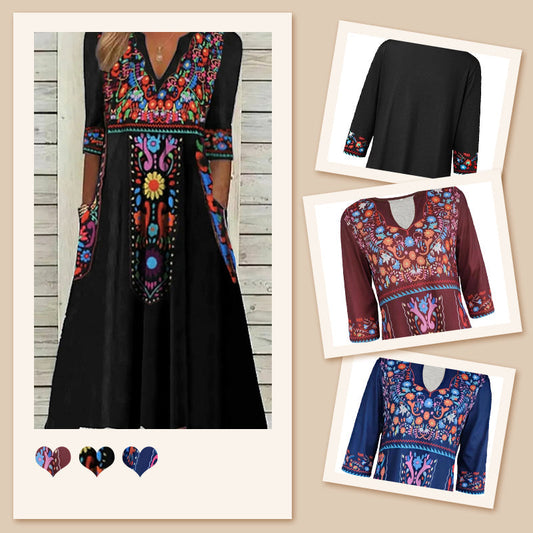 Damska plisowana sukienka z nadrukiem i dekoltem w kształcie litery V