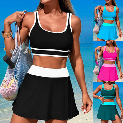 🔥👙Damski dwuczęściowy komplet ze spódniczką do pływania z wysokim stanem