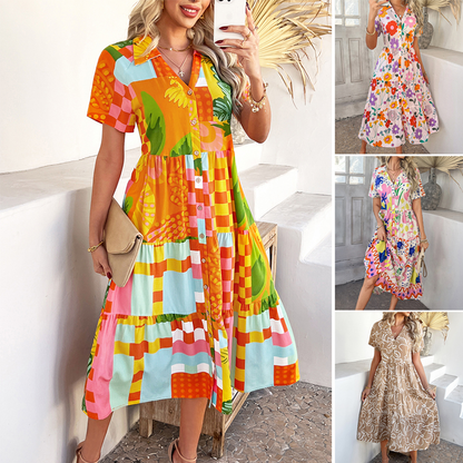 Letnia wyprzedaż 🌴 Damska sukienka casual boho z dekoltem w serek