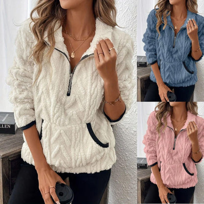 🔥 Sweatshirt mit flauschiger Tasche und halbem Reißverschluss