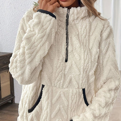 🔥 Sweatshirt mit flauschiger Tasche und halbem Reißverschluss