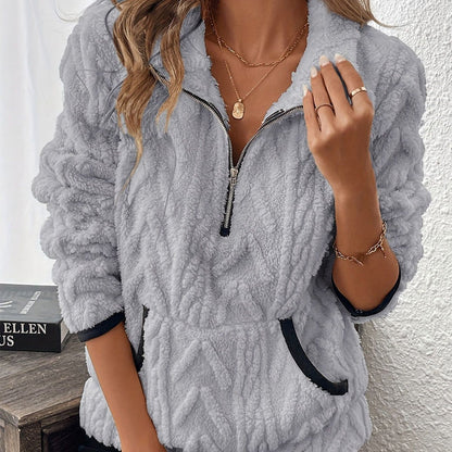 🔥 Sweatshirt mit flauschiger Tasche und halbem Reißverschluss