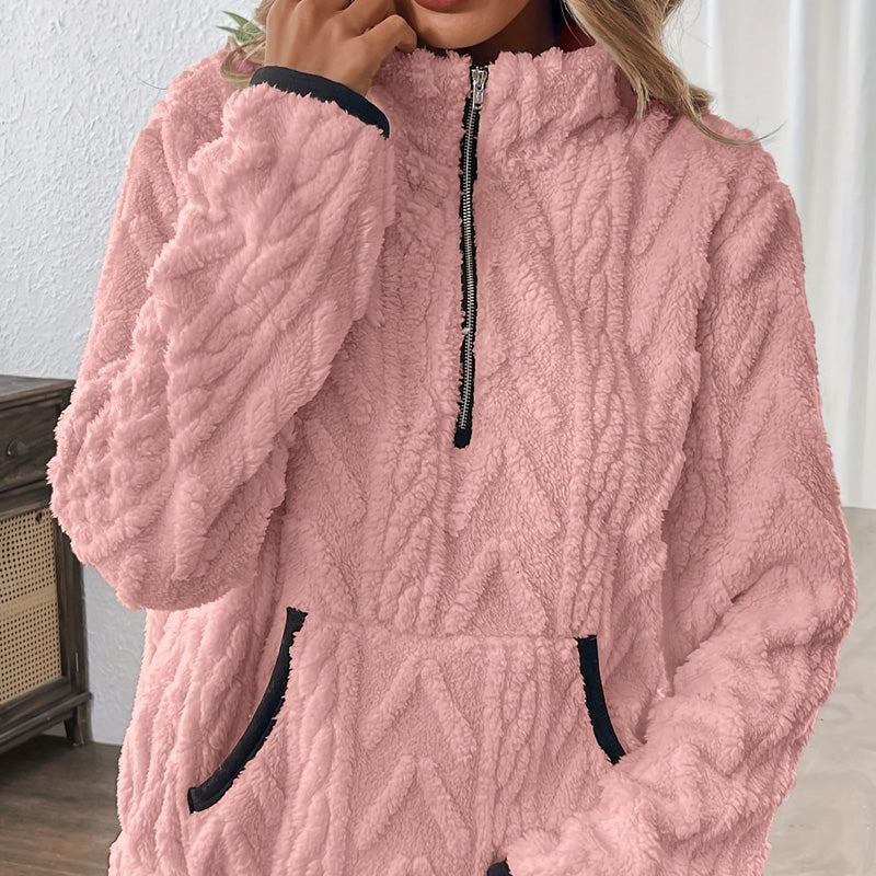 🔥 Sweatshirt mit flauschiger Tasche und halbem Reißverschluss