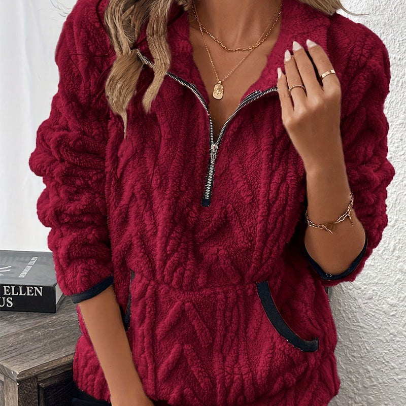 🔥 Sweatshirt mit flauschiger Tasche und halbem Reißverschluss