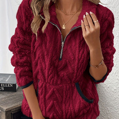 🔥 Sweatshirt mit flauschiger Tasche und halbem Reißverschluss