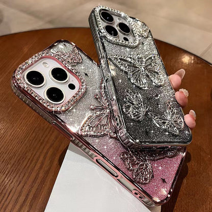 Luksusowe etui na telefon z motylem i brokatem dla iPhone'a