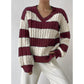 👚Damowy sweter w paski z dekoltem w serek