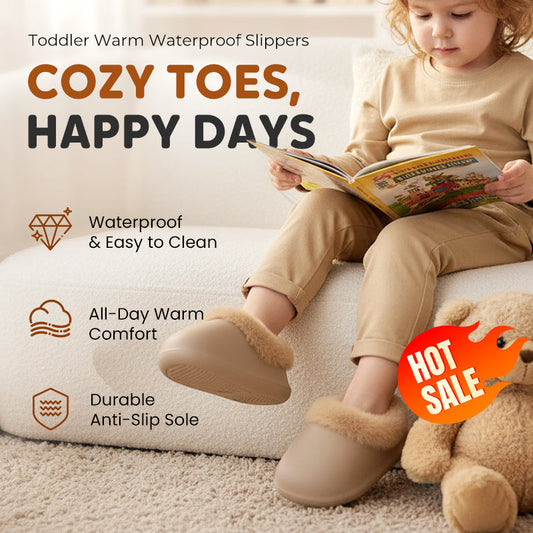 Ciepłe, wodoodporne, antypoślizgowe kapcie dla małych dzieci z pełną piętą