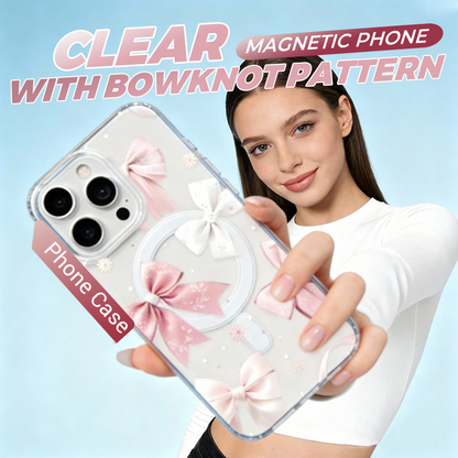 Przezroczyste magnetyczne etui na iPhone z kokardką – odporne na odciski palców i ochronne 🎀📱