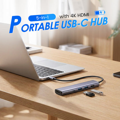 Przenośny hub 5-w-1 USB-C z wyjściem 4K HDMI