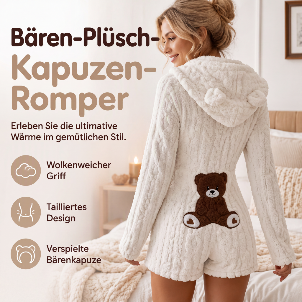 Plüsch-Jumpsuit mit Kapuze und langen Ärmeln für Damen