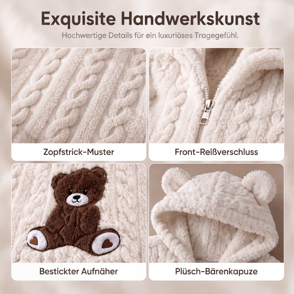 Plüsch-Jumpsuit mit Kapuze und langen Ärmeln für Damen
