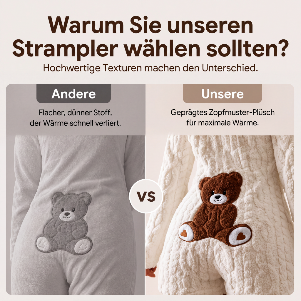 Plüsch-Jumpsuit mit Kapuze und langen Ärmeln für Damen