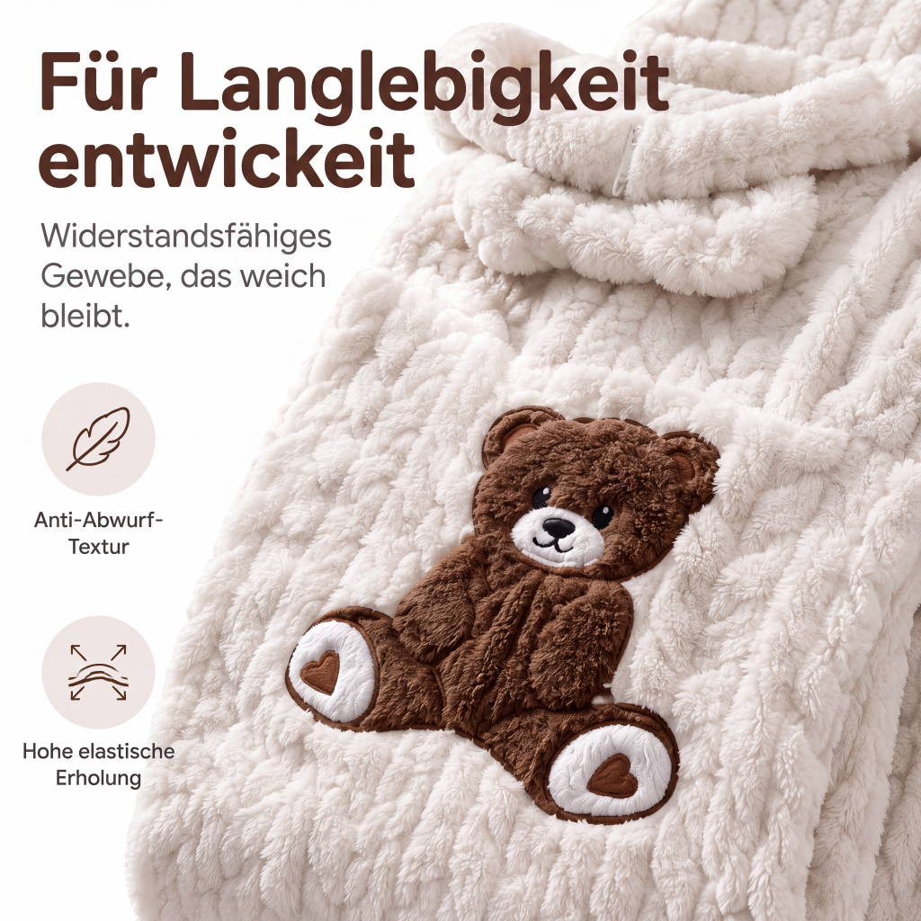 Plüsch-Jumpsuit mit Kapuze und langen Ärmeln für Damen