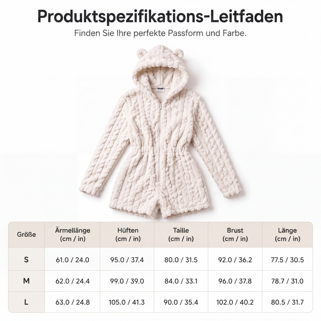 Plüsch-Jumpsuit mit Kapuze und langen Ärmeln für Damen