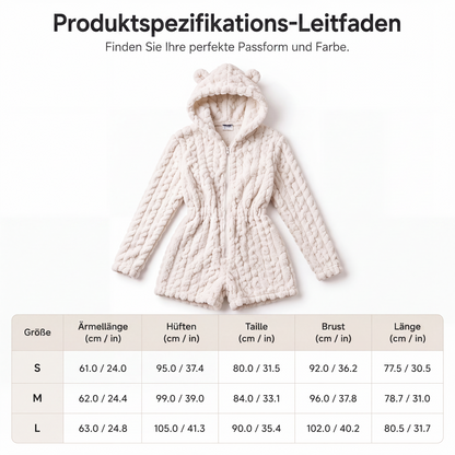 Plüsch-Jumpsuit mit Kapuze und langen Ärmeln für Damen