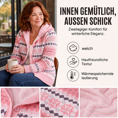 Langer Damen-Strickcardigan mit Kapuze und Plüschfutter