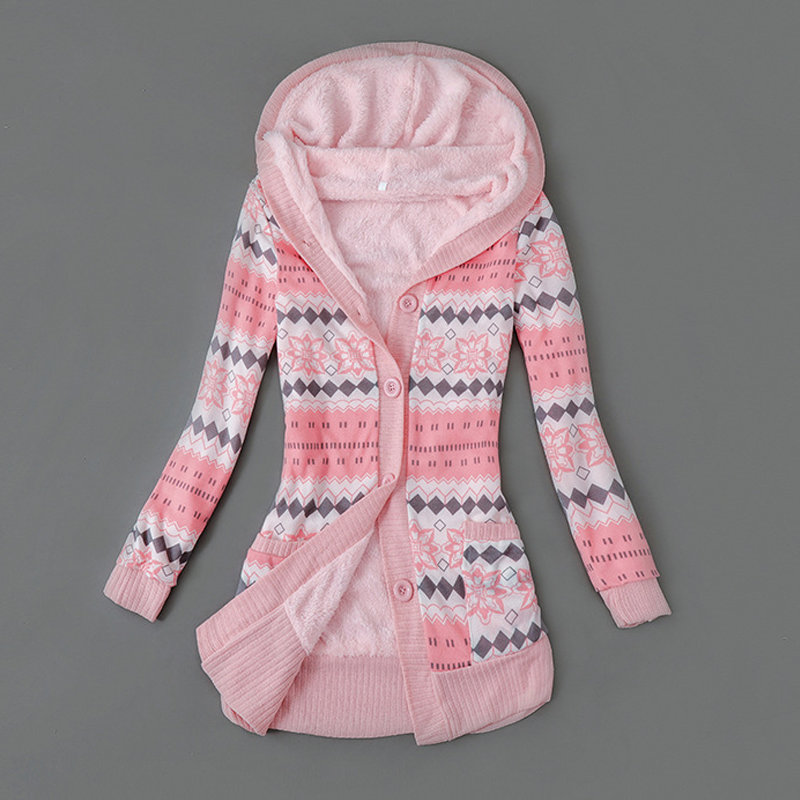 Langer Damen-Strickcardigan mit Kapuze und Plüschfutter