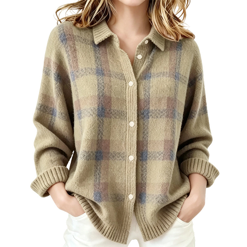 🧶 50 % RABATT | Lässig, gemütlich & vielseitig – Damen Karo-Cardigan mit Knopfleiste