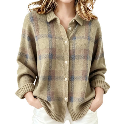 🧶 50 % RABATT | Lässig, gemütlich & vielseitig – Damen Karo-Cardigan mit Knopfleiste