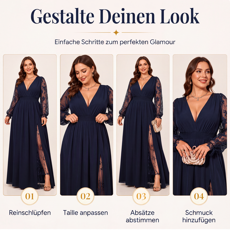 🌸 50% Rabatt | Fließende Eleganz & feminine Spitze – V-Ausschnitt Maxikleid